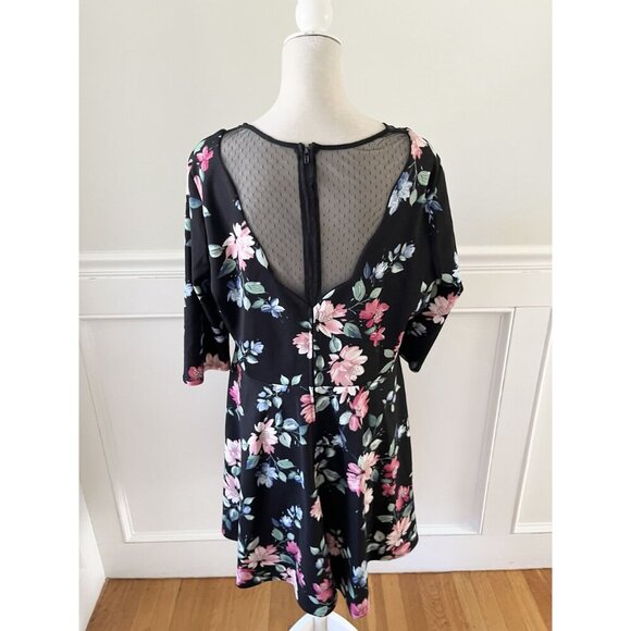 City Studio Womens Floral Fit & Flare Dress Size 18 Black Mesh Insert 3/4 Sleeve - Picture 3 of 6